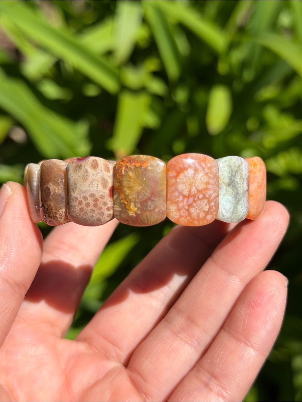 Stretchable multicolor coral jade soft‎ bangle 1571